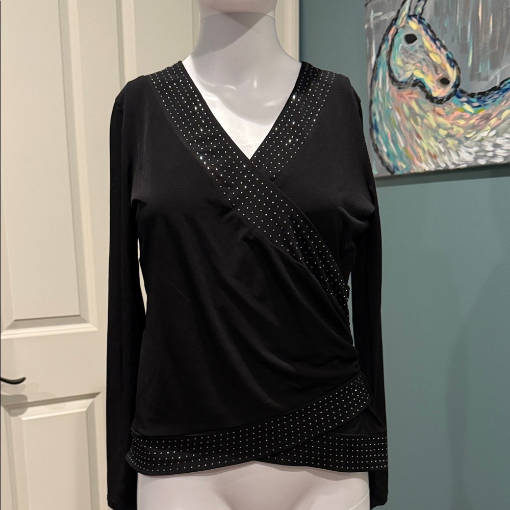 MICHAEL Michael Kors Black Studded Wrap Blouse